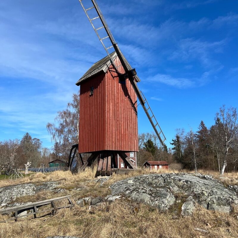 Historic wooden windmill on Lidö Island, Stockholm Archipelago Trail